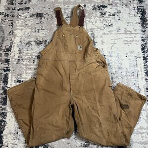 Vintage Carhartt Bib Carpenter Overalls Mens 46x34 Brown Duck Double Knee USA